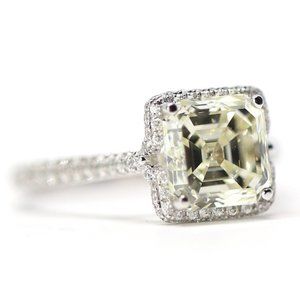 4.23 carat 18k Gold Asher Cut Diamond Halo Ring